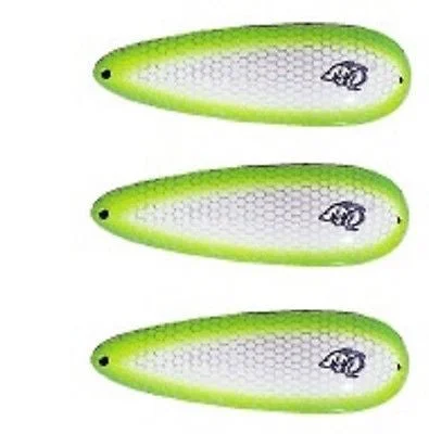 Three Eppinger Huskie Junior White/Green Sides Fishing Spoons 2 oz 4 1/2" 7-75