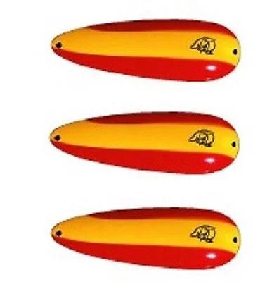 Three Eppinger Big Ed Red/Yellow Stripe Fishing Spoon Lures 7/8 oz  5 3/4" 37-43