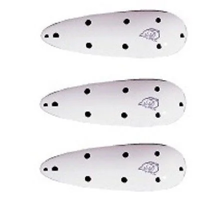 Three Eppinger Big Ed White/Black Dots Fishing Spoon Lures 7/8 oz  5 3/4" 37-54