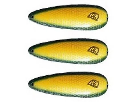 Three Eppinger Big Ed Yellow/Green Side Fishing Spoon Lures 7/8 oz  5 3/4" 37-48