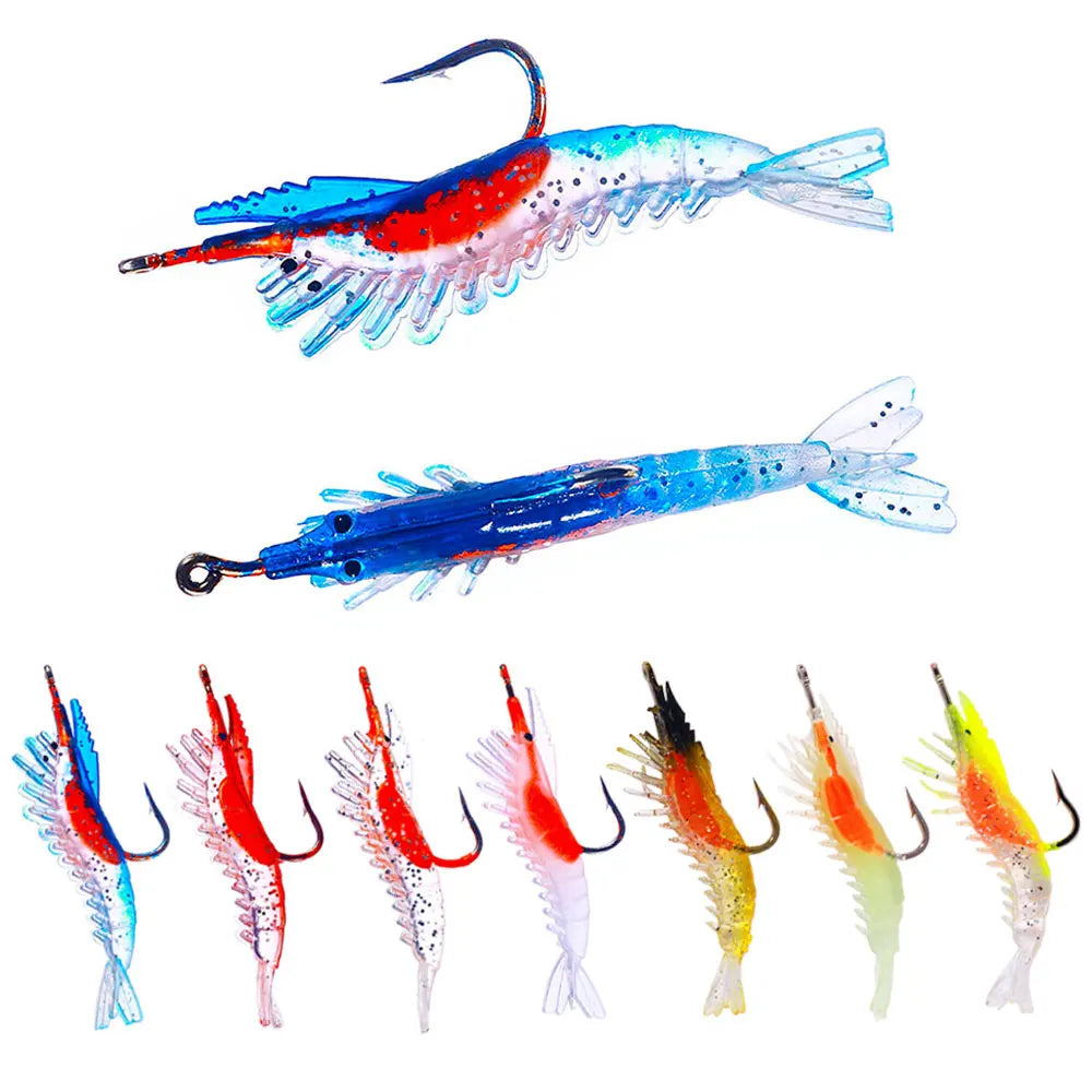 Lureswholesale® 5pcs a bag Soft Plastic Shrimp Baits Fishing Lures with Single Hook