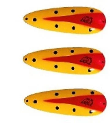 Three Eppinger Big Ed Yellow/Black/Red Fishing Spoon Lures 7/8 oz  5 3/4" 37-56